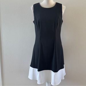 EUC AB Studio Black Sleeveless A-Line dress with white band on bottom, size 8